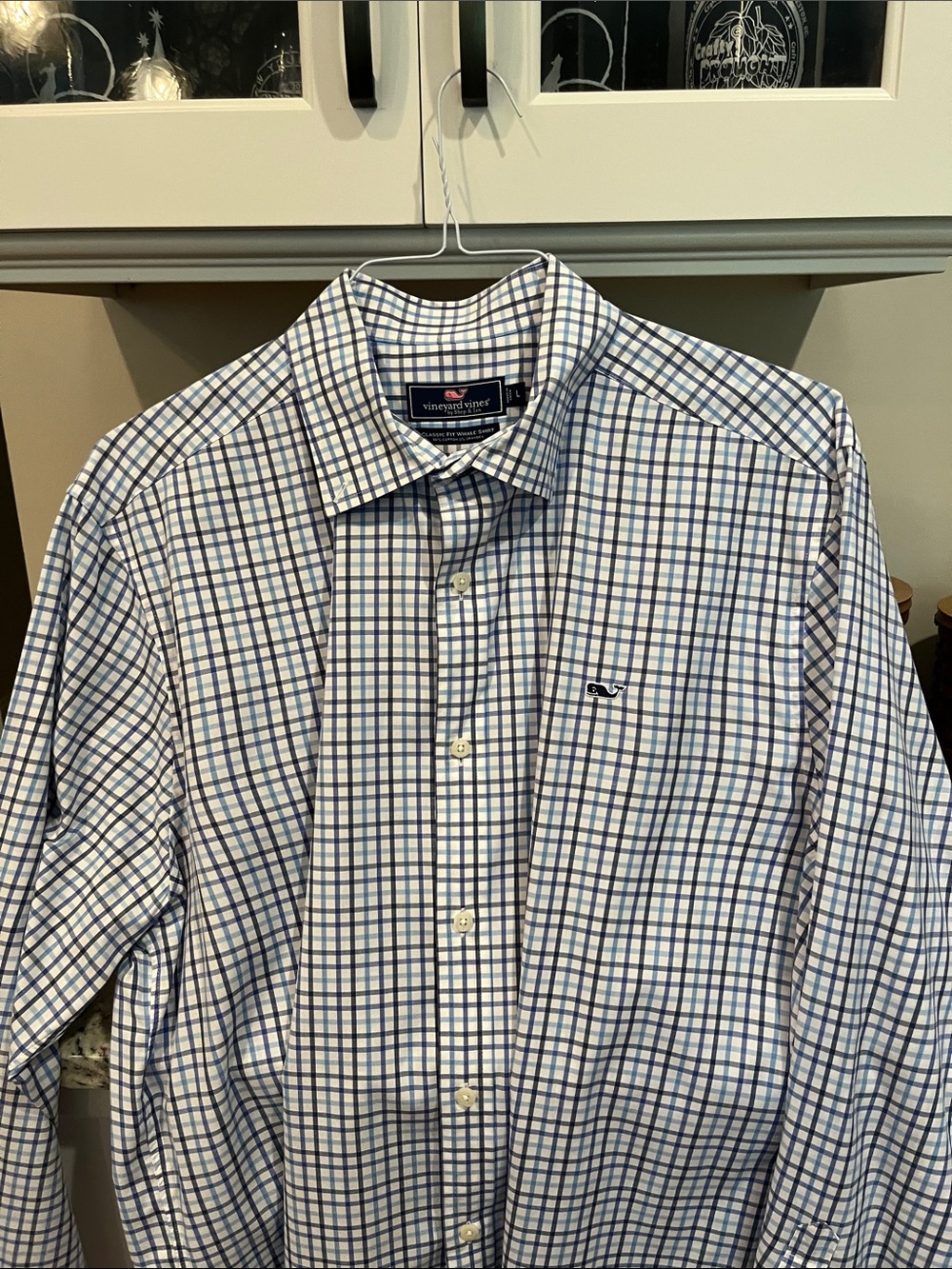 Vineyard Vines White and Blue Windowpane Button-Down Shirt